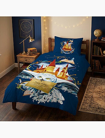 Harry potter edvige copripiumino 140x200 cm + federa 63x63 blu