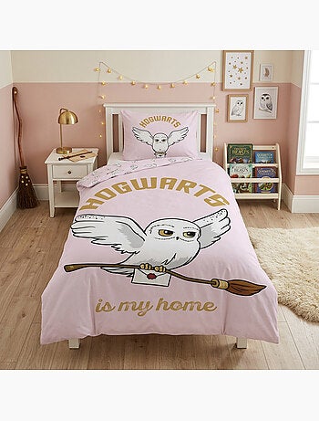 Harry potter edvige copripiumino 140x200 cm + federa 63x63 rosa