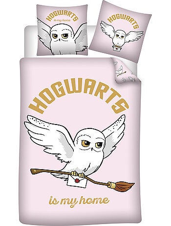 Harry potter edvige copripiumino 140x200 cm + federa 63x63 rosa
