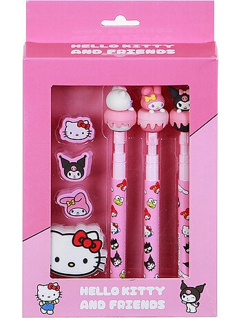 Hello kitty mix confezione di 3 matite eterne + 3 gomme + temperamatite, rosa
