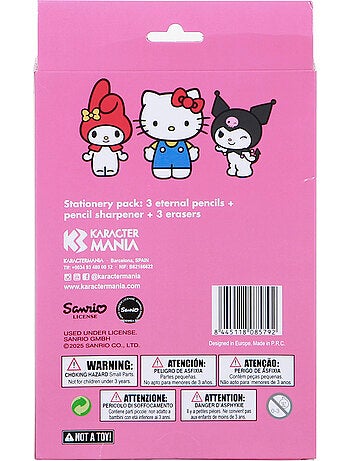 Hello kitty mix confezione di 3 matite eterne + 3 gomme + temperamatite, rosa