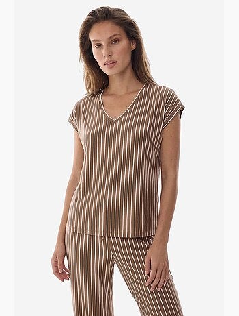 Hera set pigiama a righe in pizzo con maniche corte e pantaloni penti