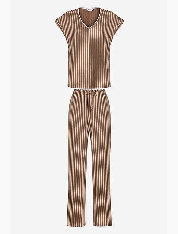Hera set pigiama a righe in pizzo con maniche corte e pantaloni penti