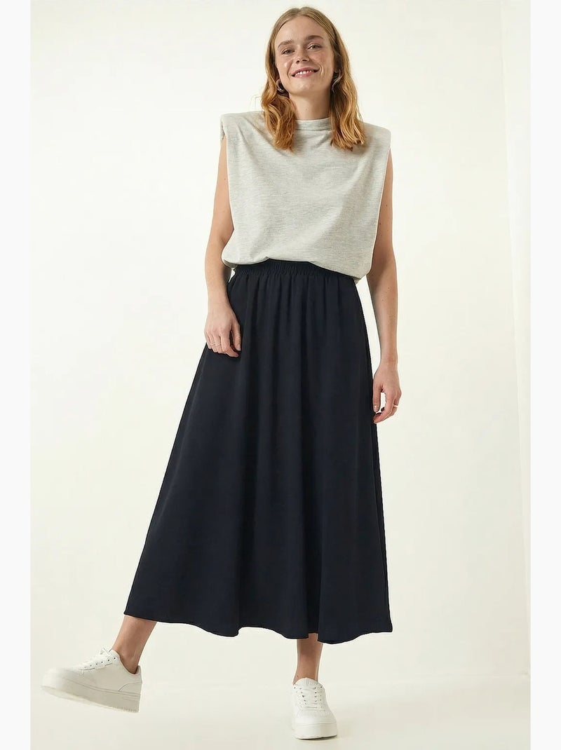 High waist maxi skater skirt with pockets istanbul Blu marino - Kiabi