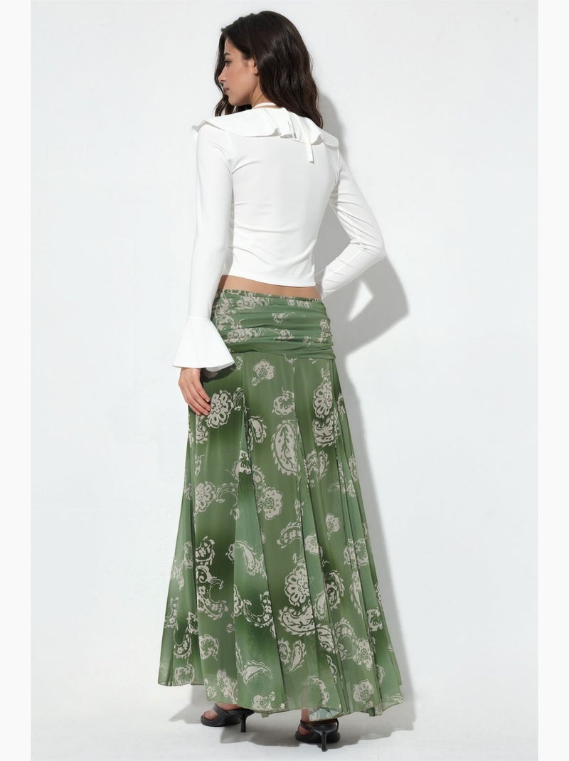 High waist maxi skirt with paisley print bdart Verde - Kiabi