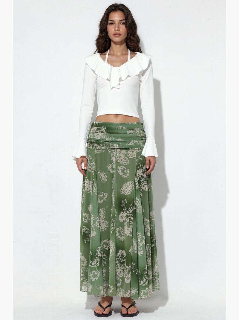 High waist maxi skirt with paisley print bdart Verde - Kiabi