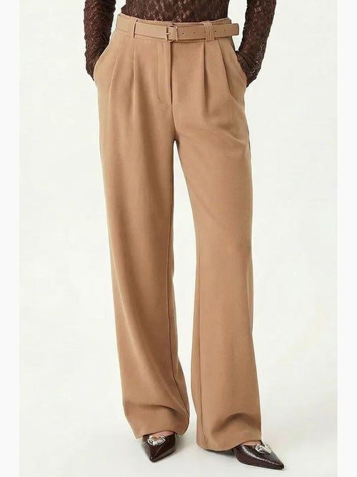 High waist textured wide leg trousers with buckle istanbul - Kiabi High waist textured wide leg trousers with buckle istanbul - Kiabi