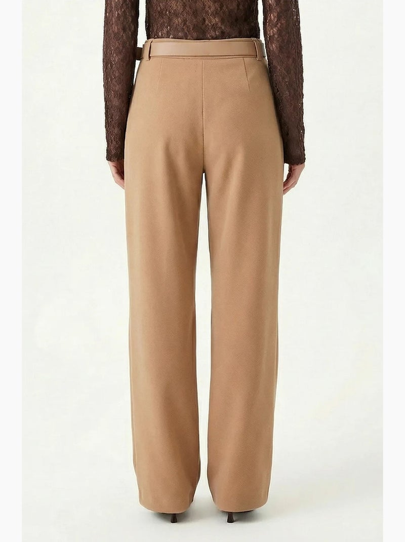 High waist textured wide leg trousers with buckle istanbul Beige chiaro - Kiabi