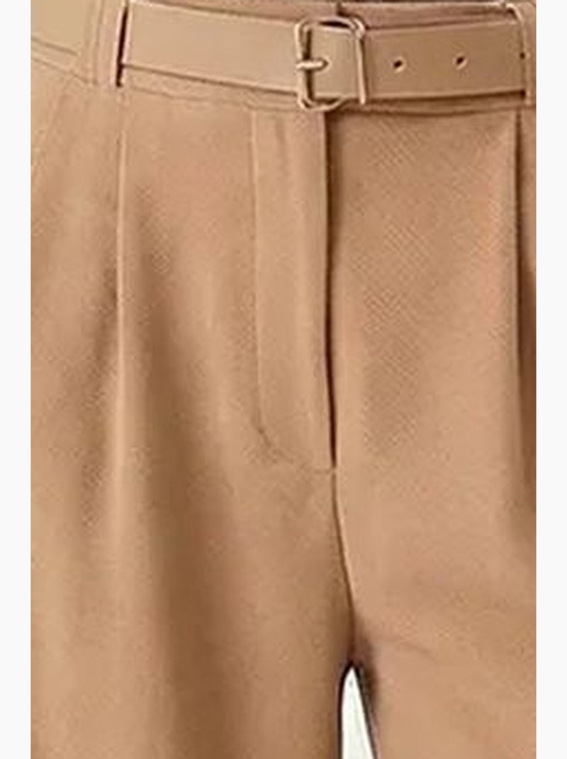 High waist textured wide leg trousers with buckle istanbul Beige chiaro - Kiabi