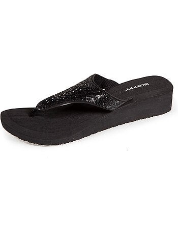 Infradito con tacco di 4 cm, tomaia larga e con perline isotoner