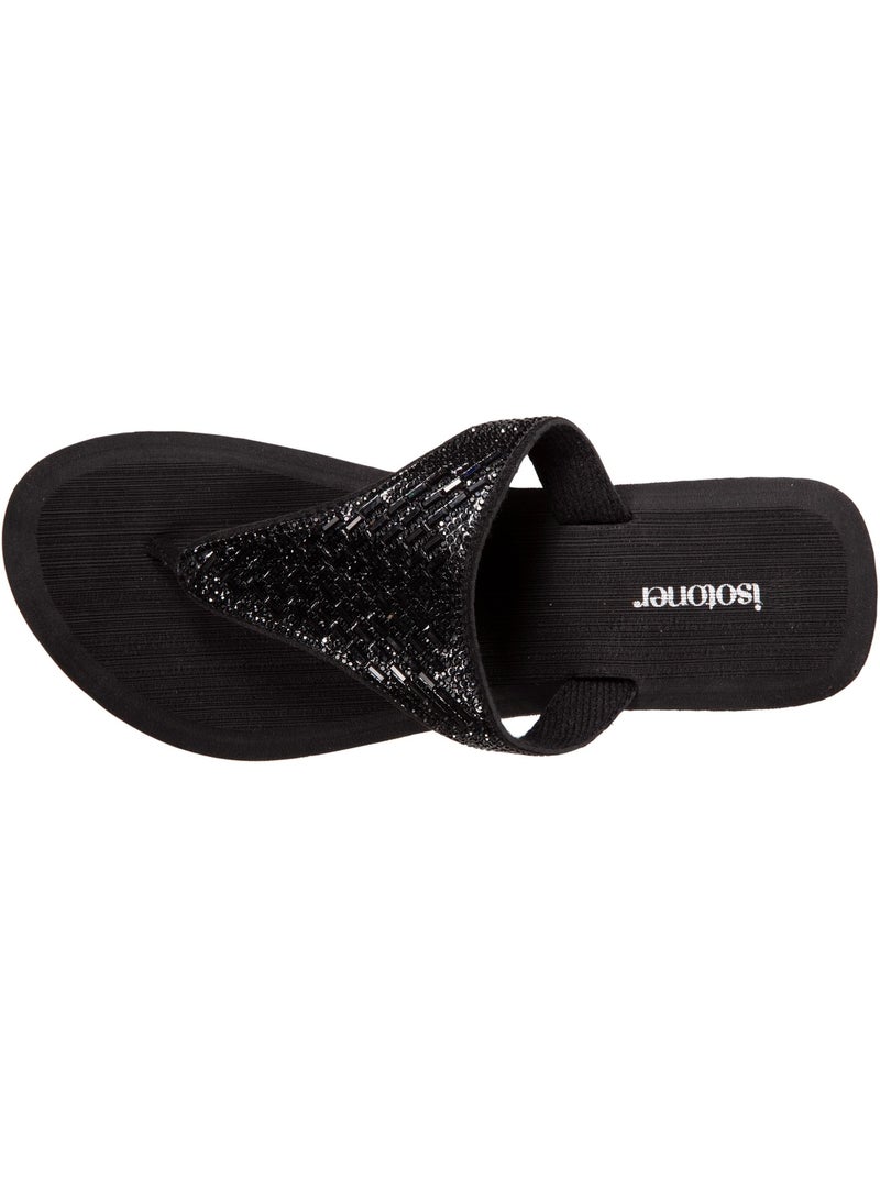 Infradito con tacco di 4 cm, tomaia larga e con perline isotoner Nero - Kiabi