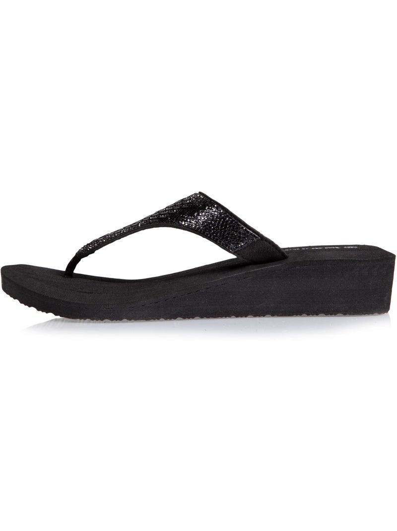 Infradito con tacco di 4 cm, tomaia larga e con perline isotoner Nero - Kiabi