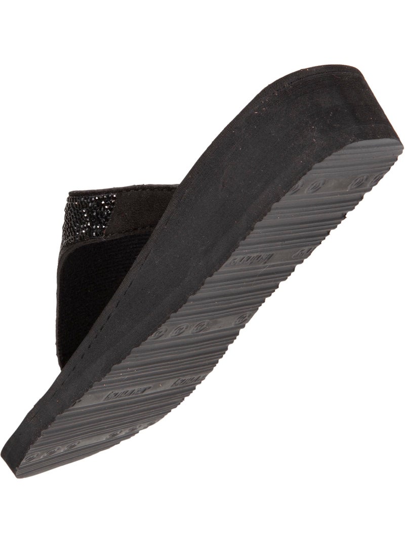 Infradito con tacco di 4 cm, tomaia larga e con perline isotoner Nero - Kiabi