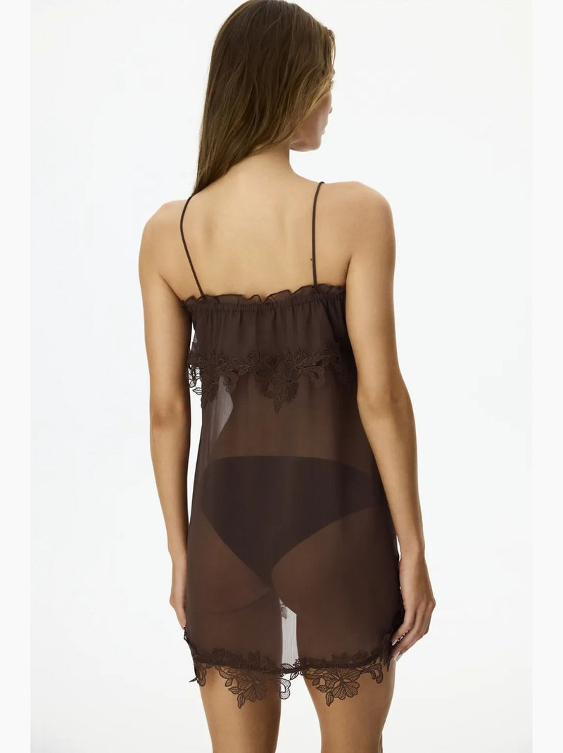 Jasmin chiffon camicia da notte penti Marrone cioccolato - Kiabi