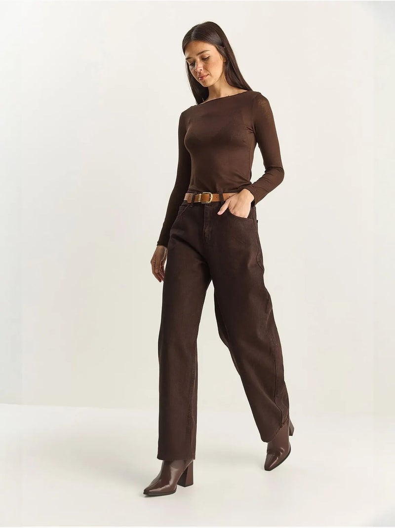 Jeans a gamba ampia con cintura lucci Marrone cioccolato - Kiabi