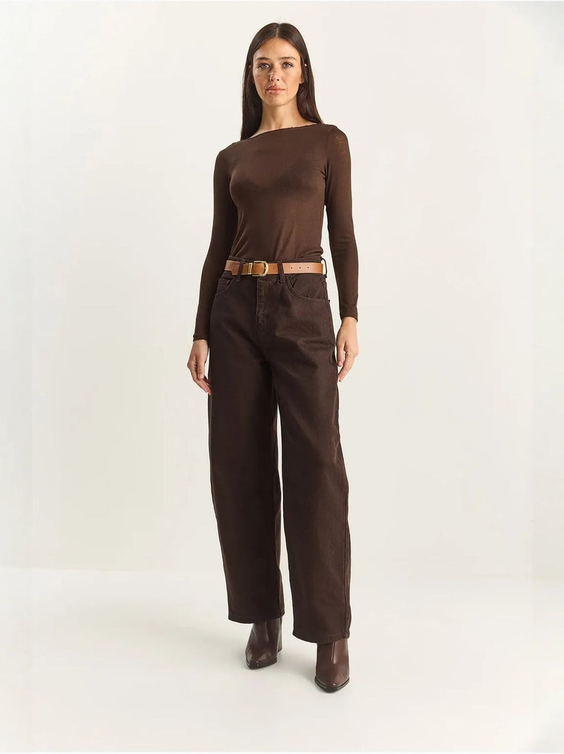 Jeans a gamba ampia con cintura lucci Marrone cioccolato - Kiabi