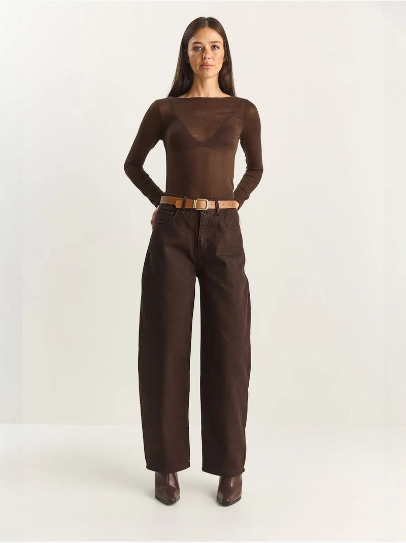 Jeans a gamba ampia con cintura lucci Marrone cioccolato - Kiabi