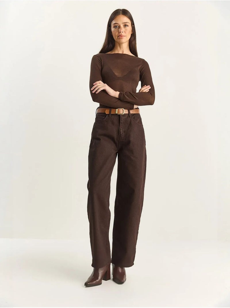 Jeans a gamba ampia con cintura lucci Marrone cioccolato - Kiabi