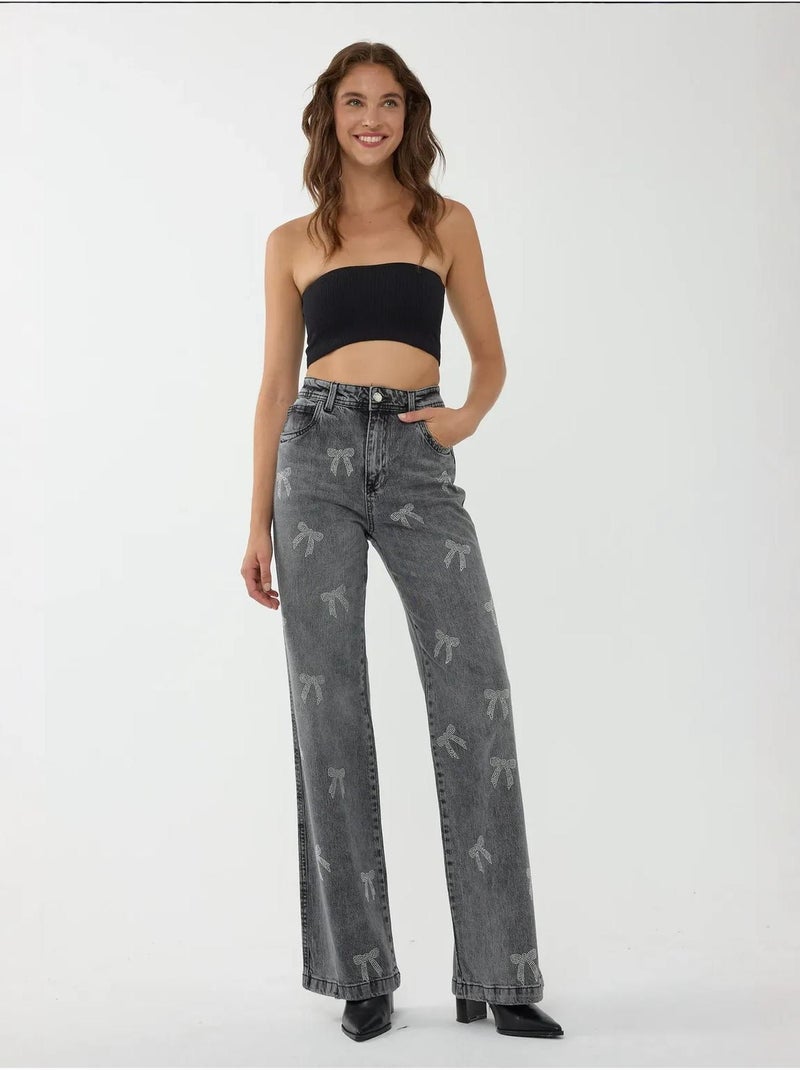 Jeans a gamba dritta a vita alta hiccup Grigio - Kiabi