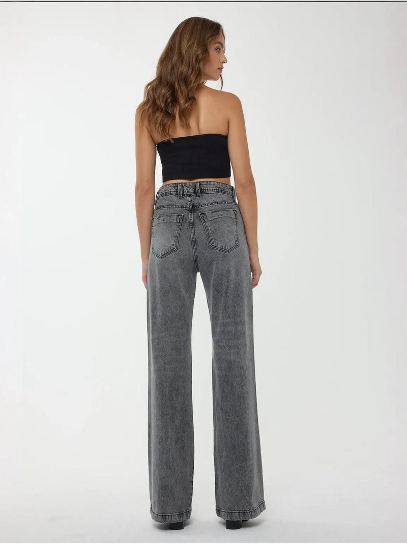 Jeans a gamba dritta a vita alta hiccup Grigio - Kiabi
