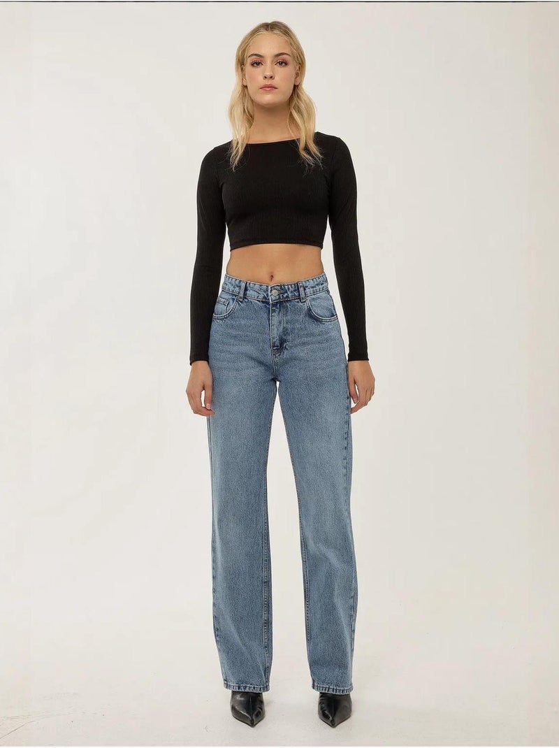 Jeans a gamba dritta a vita media hiccup Blu - Kiabi