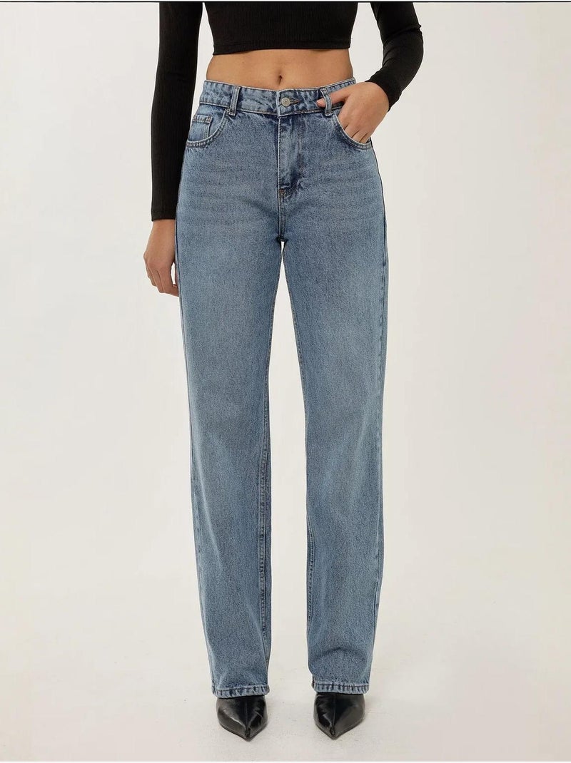 Jeans a gamba dritta a vita media hiccup Blu - Kiabi
