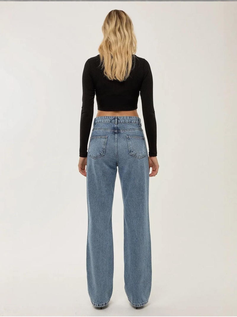 Jeans a gamba dritta a vita media hiccup Blu - Kiabi