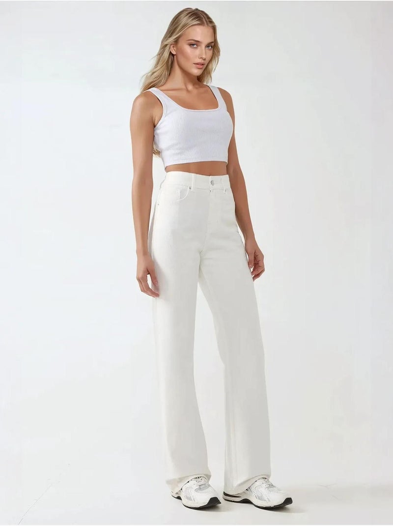 Jeans a gamba dritta vita alta hiccup Bianco - Kiabi