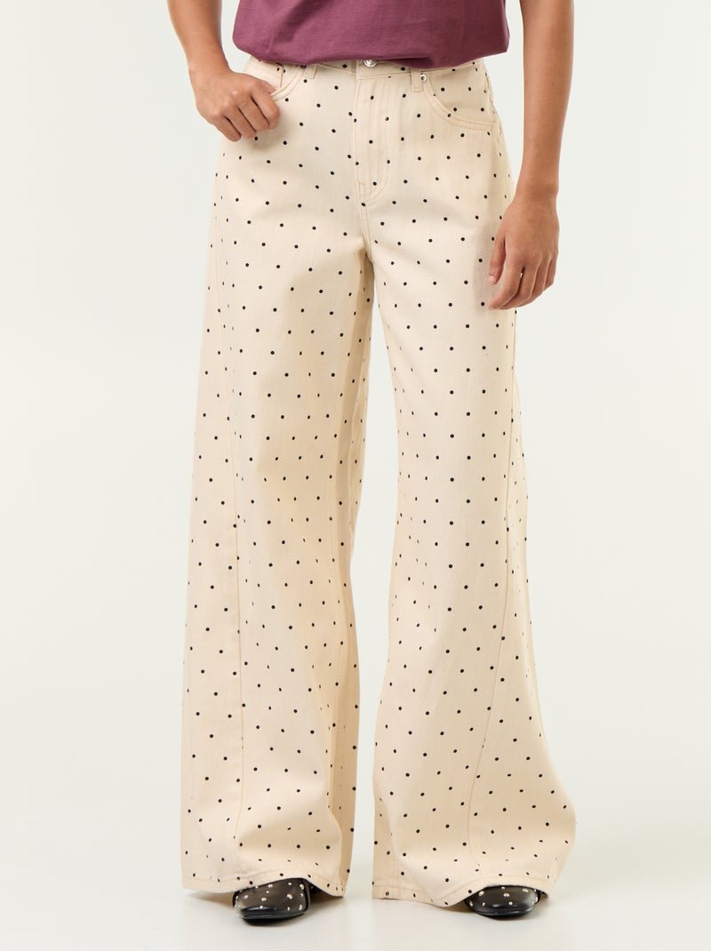 Jeans a gamba larga a pois Bianco - Kiabi