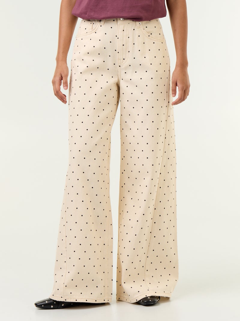 Jeans a gamba larga a pois Bianco - Kiabi