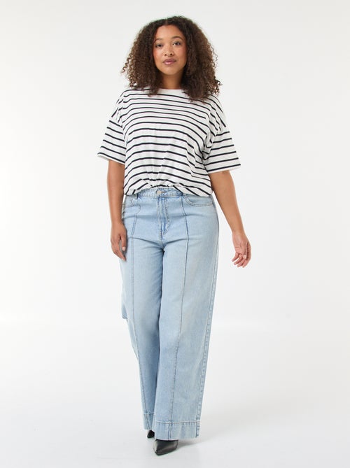 Jeans a gamba larga a vita alta con pieghe sul davanti - Kiabi