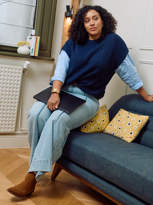 Jeans a gamba larga a vita alta con pieghe sul davanti - Kiabi