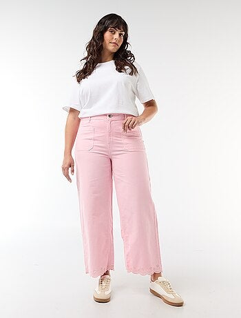 Jeans a gamba larga a vita alta con tasche applicate davanti e dietro