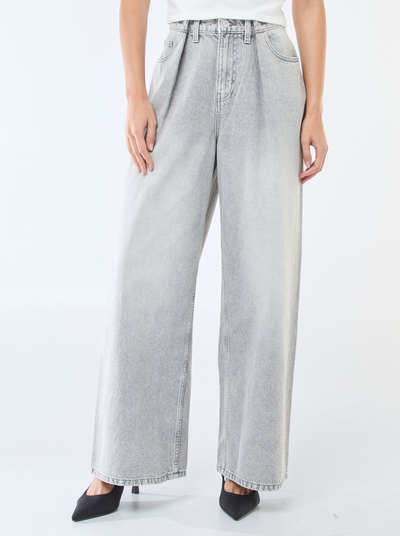 Jeans a gamba larga a vita alta Grigio - Kiabi