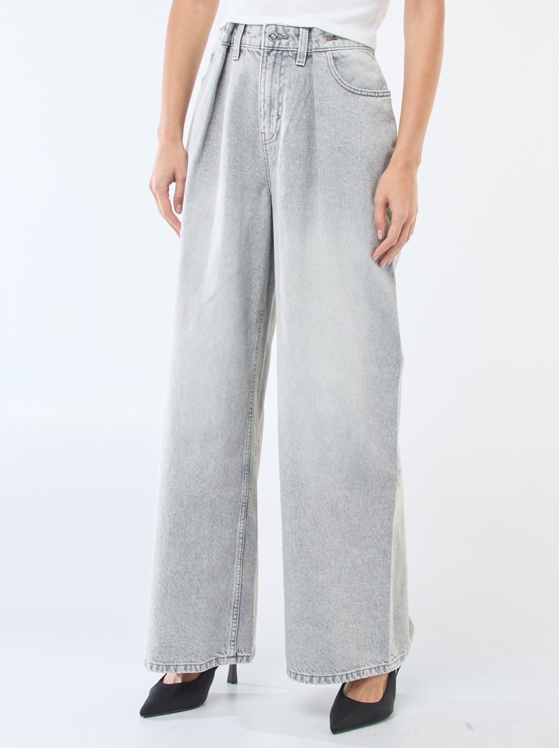 Jeans a gamba larga a vita alta Grigio - Kiabi