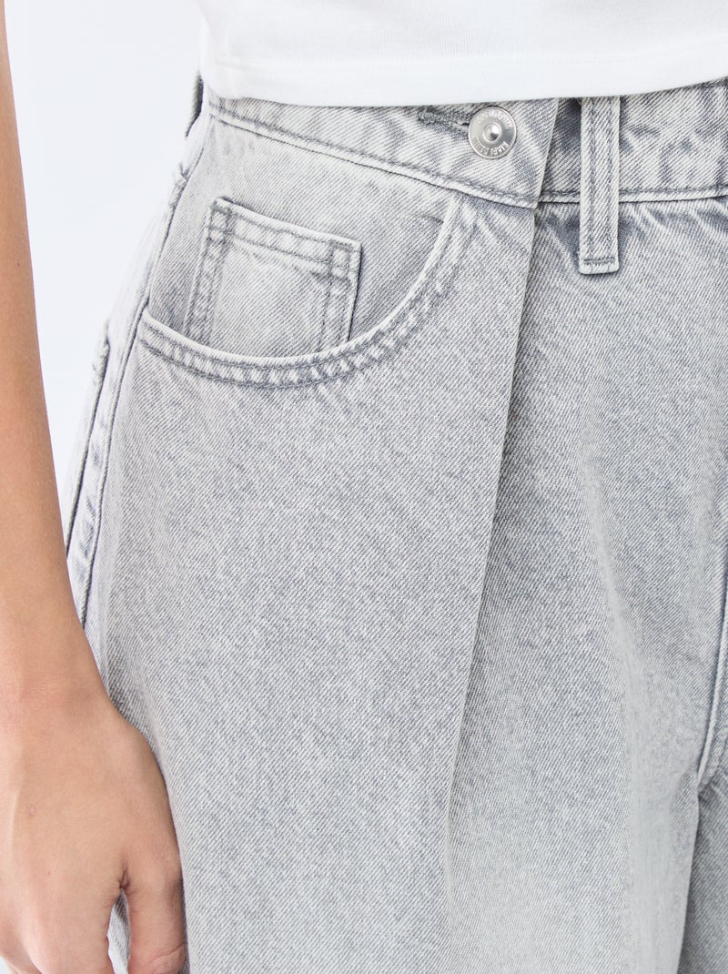 Jeans a gamba larga a vita alta Grigio - Kiabi