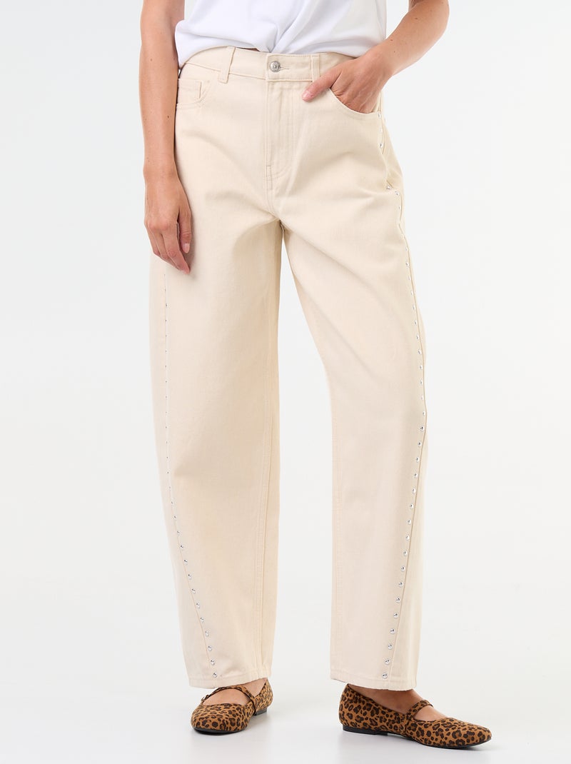 Jeans a gamba larga con borchie fantasiose Bianco - Kiabi