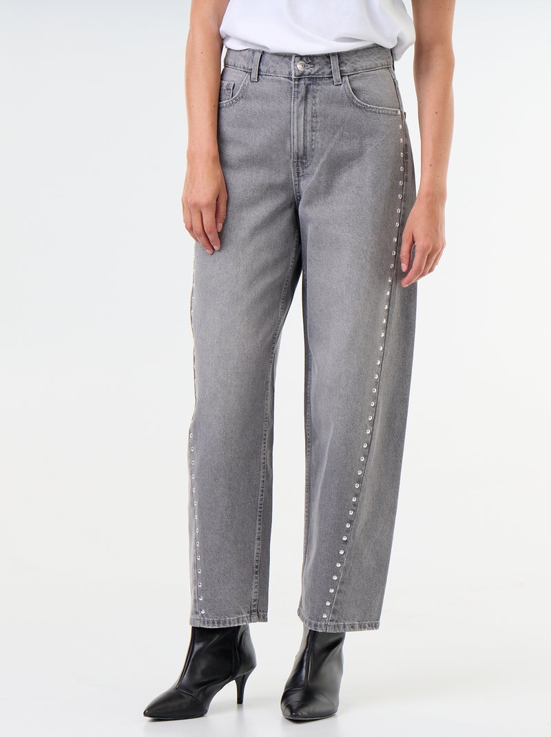 Jeans a gamba larga con borchie fantasiose Grigio - Kiabi
