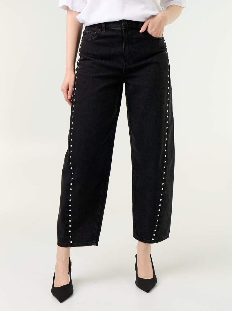 Jeans a gamba larga con borchie fantasiose Nero - Kiabi