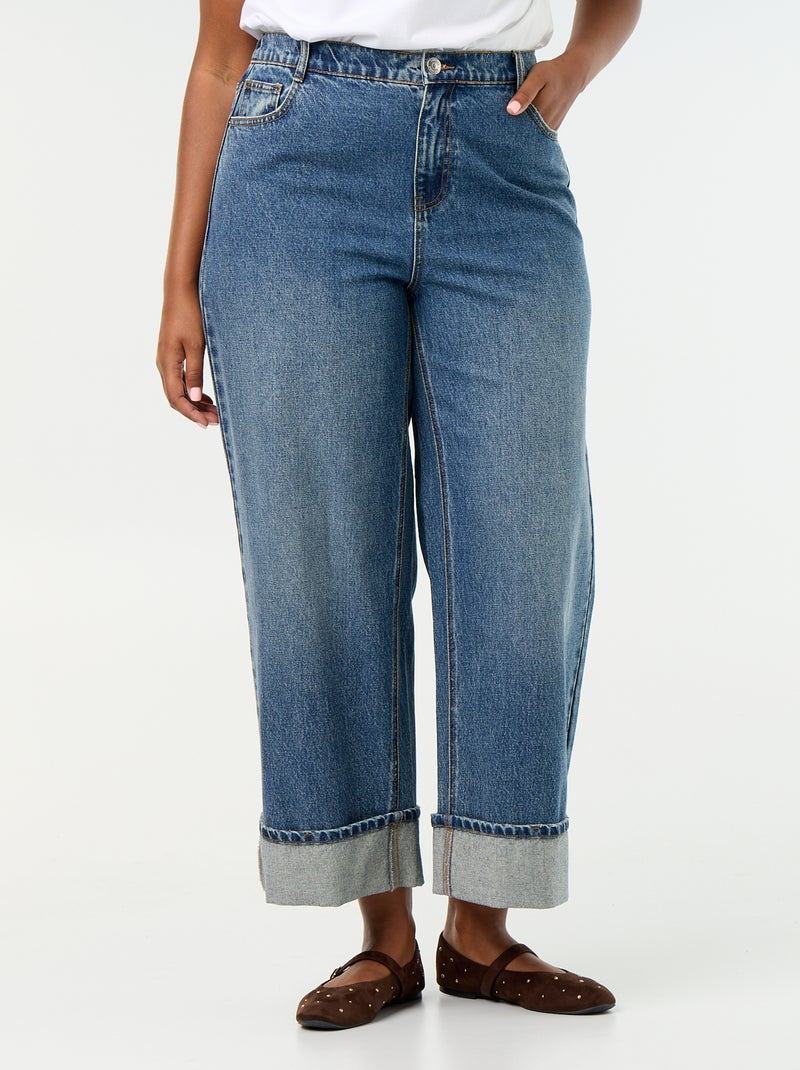 Jeans a gamba larga con risvolto alla base Blu - Kiabi