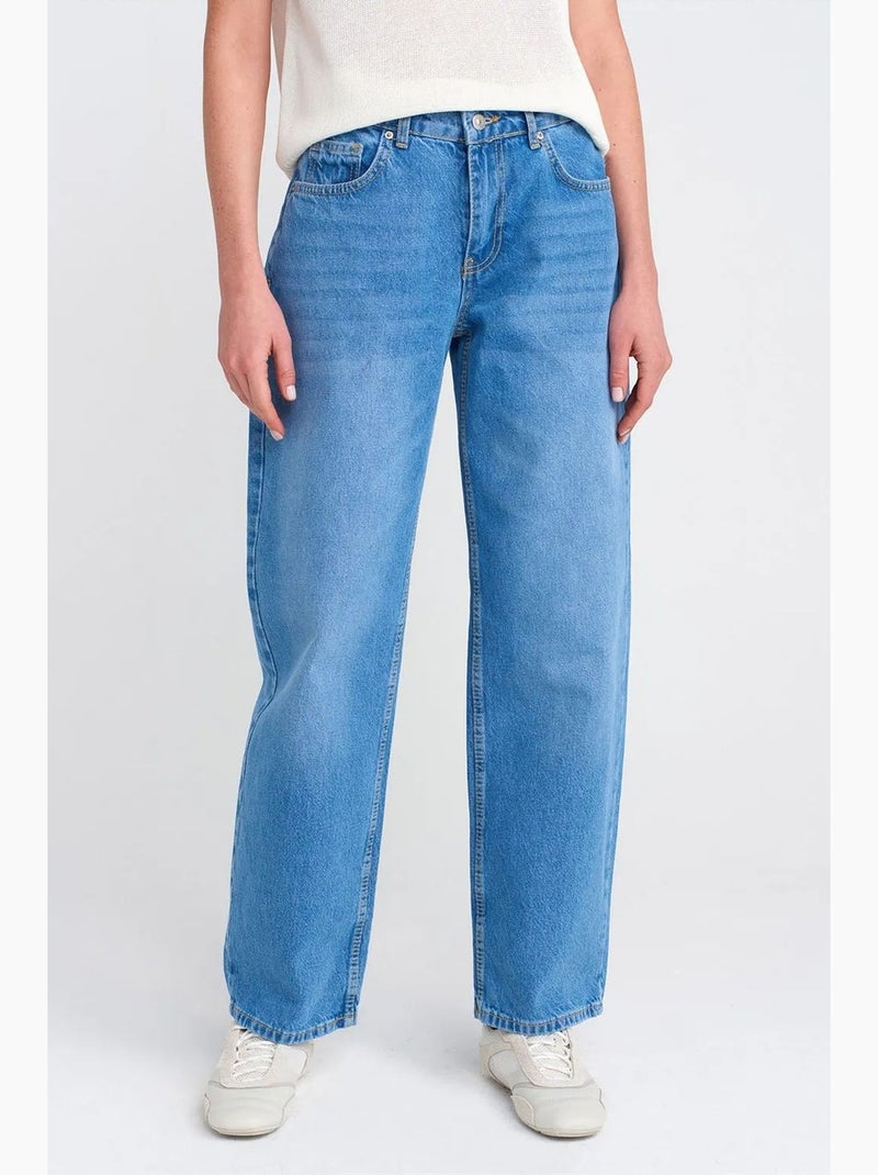 Jeans a palloncino a gamba ampia a vita alta dilvin Blu zaffiro - Kiabi