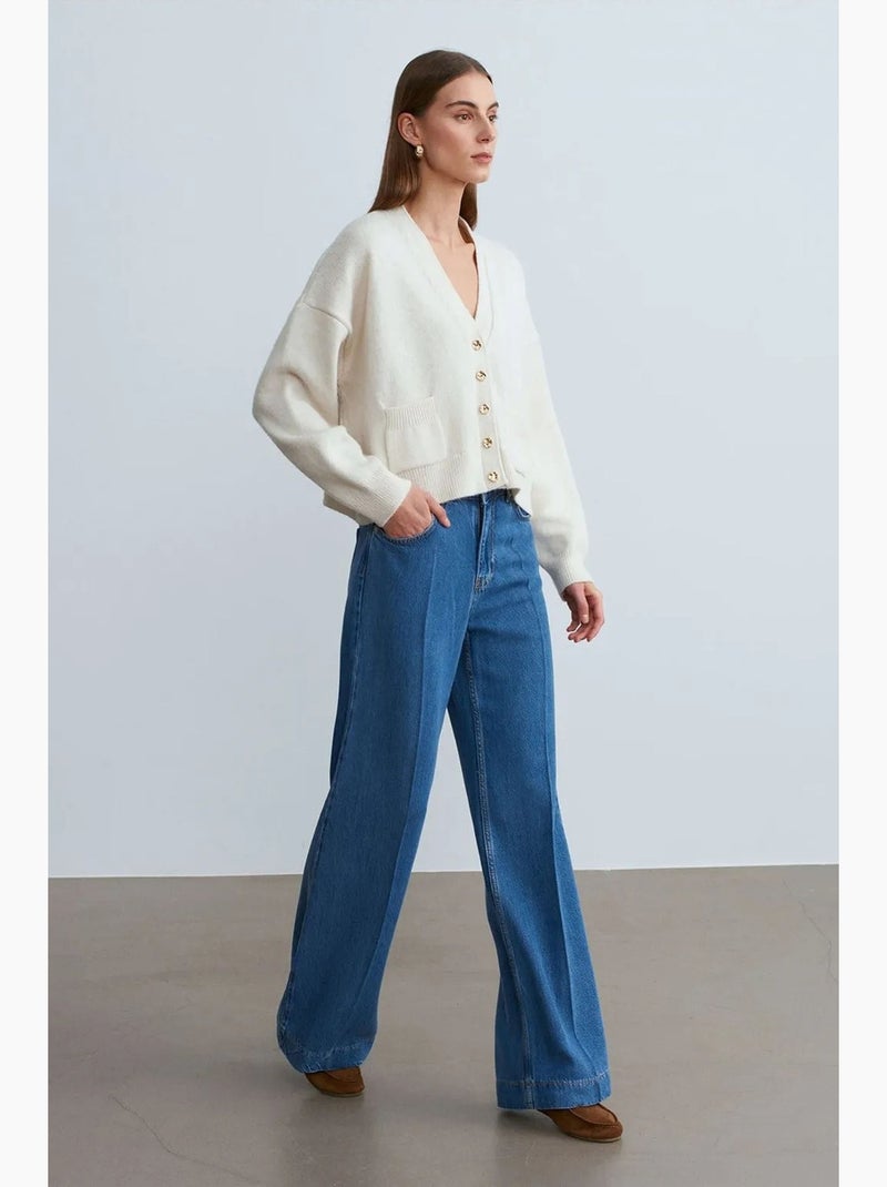Jeans a vita alta a gamba ampia in tencel dilvin Blu zaffiro - Kiabi