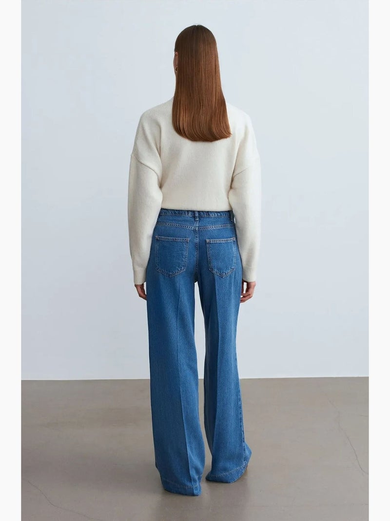 Jeans a vita alta a gamba ampia in tencel dilvin Blu zaffiro - Kiabi