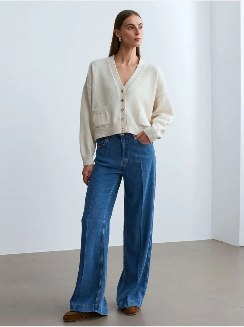 Jeans a vita alta a gamba ampia in tencel dilvin Blu zaffiro - Kiabi