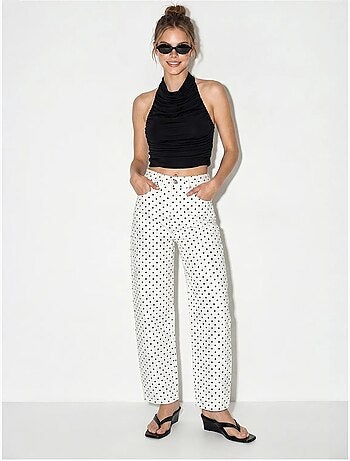 Jeans a vita alta a gamba dritta a pois lucci