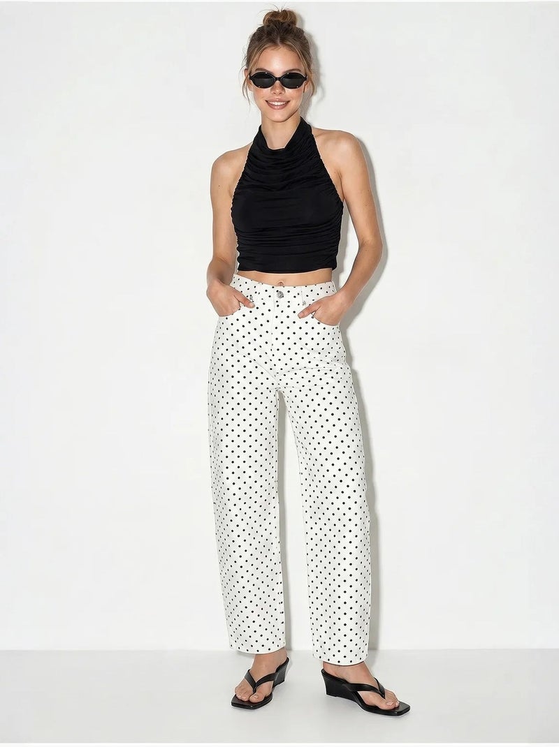 Jeans a vita alta a gamba dritta a pois lucci Bianco sporco - Kiabi