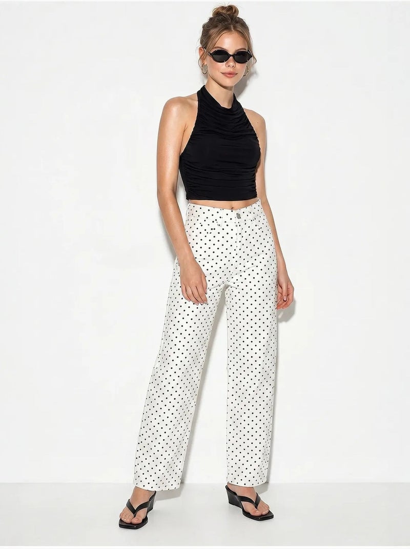 Jeans a vita alta a gamba dritta a pois lucci Bianco sporco - Kiabi