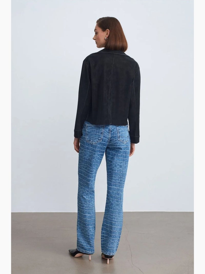 Jeans a vita alta a gamba dritta testurizzati dilvin Blu zaffiro - Kiabi