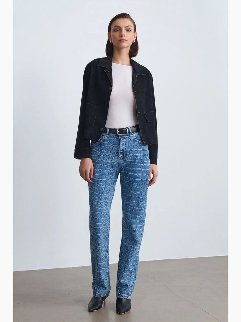 Jeans a vita alta a gamba dritta testurizzati dilvin Blu zaffiro - Kiabi