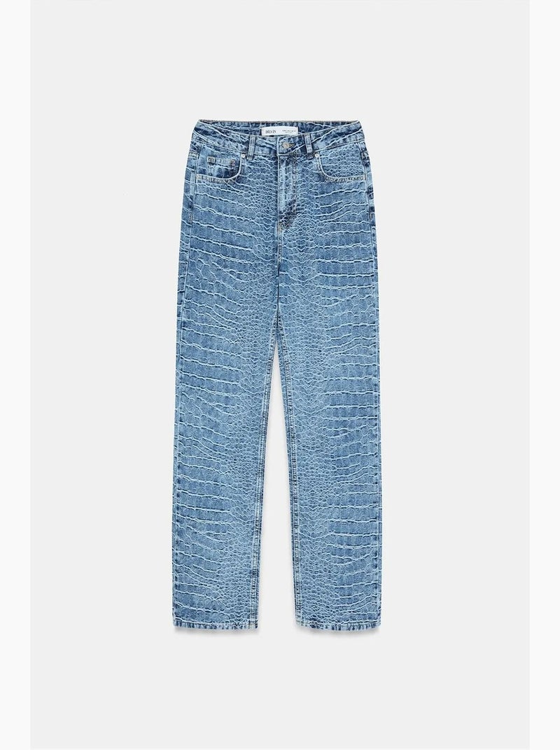 Jeans a vita alta a gamba dritta testurizzati dilvin Blu zaffiro - Kiabi
